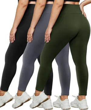 HLTPRO 3 Pack Plus Size Leggings for Women(X-Large - 4X)- High Waist Stretchy Soft Pants for Workout Running Yoga
