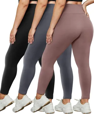 HLTPRO 3 Pack Plus Size Leggings for Women(X-Large - 4X)- High Waist Stretchy Soft Pants for Workout Running Yoga
