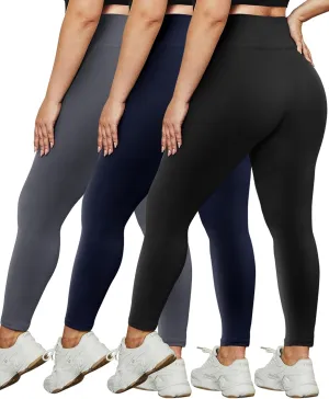 HLTPRO 3 Pack Plus Size Leggings for Women(X-Large - 4X)- High Waist Stretchy Soft Pants for Workout Running Yoga