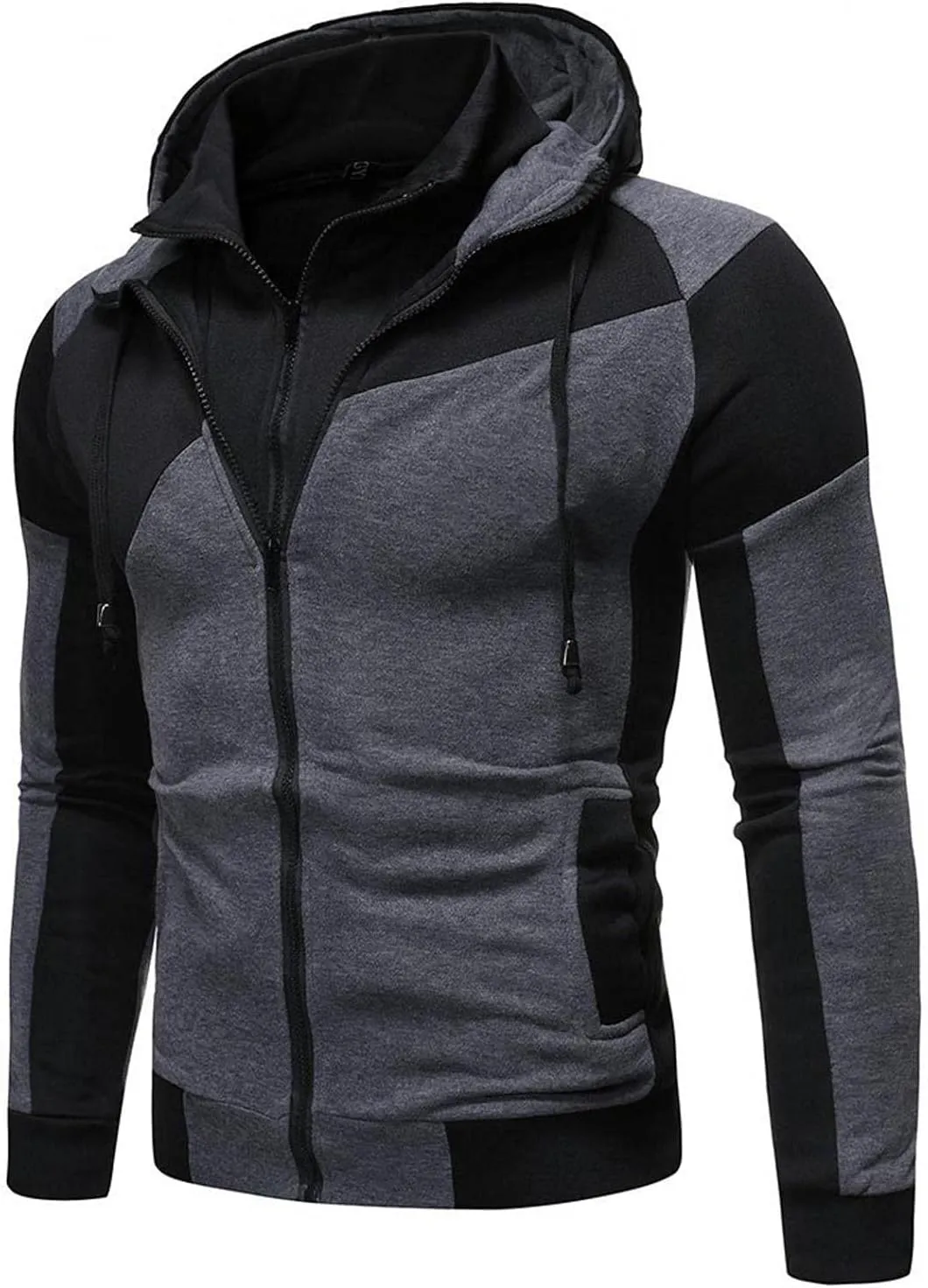 Hoodies for Men,Men's Hoodies Colorblock Novelty Workout Sport Hooded Sweatshirt Athletic Zip Up Jackets Outwear Coats