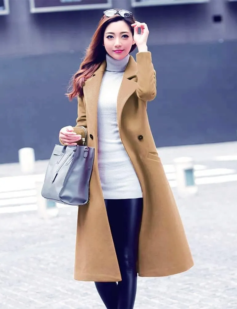 IDEALSANXUN Long Wool Coats for Women Fall Winter Coats Wool Jacket Peacoat