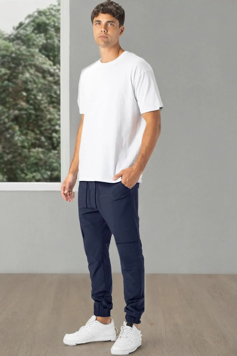 ITALYMORN Mens Lightweight Cargo Joggers with 6 Pockets Slim Fit Casual Pants Elastic Waist Outdoor Running Everyday Wear