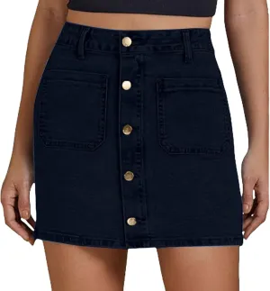 Jean Skirts for Women Denim High Waisted Trendy Stretchy Button Front Short Pencil Skirt with Patch Pockets