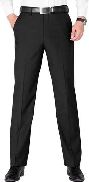 JEShifangjiusu Men's Straight Flat Front Flex Waist Pant Lightweight Comfort Chino Pants Casual Slim Fit Business Dress Pants (30,Black), Black, 30