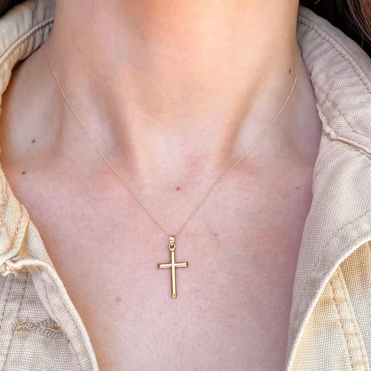 JewelryWeb 14k Gold Small Polished Latin Cross Pendant  12mm x 25mm  Baptism First Communion Gift - Dainty Cross Necklace
