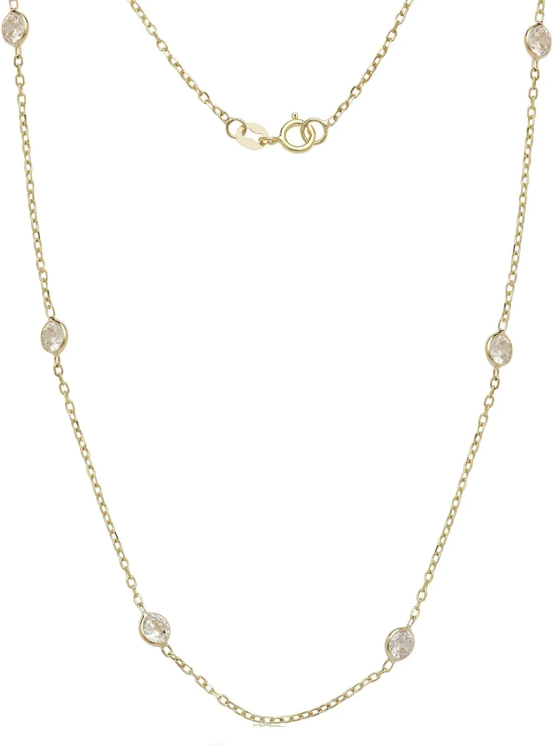 JewelryWeb - 14K Yellow Gold Station Necklace | Simulated Diamond BTY Necklace | Womens CZ Chain Necklace | Layering Necklaces