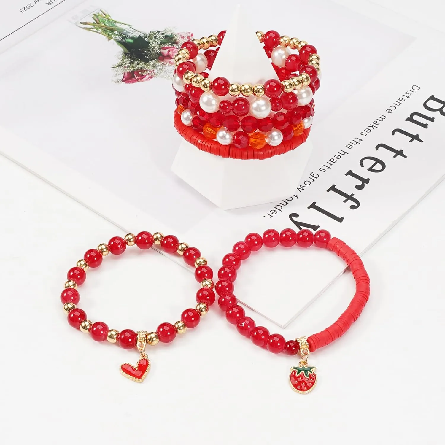 Jocbean Independence Day Halloween Bracelets Stackable Bracelet for Women Handmade Christmas Beaded Stretch Bracelet