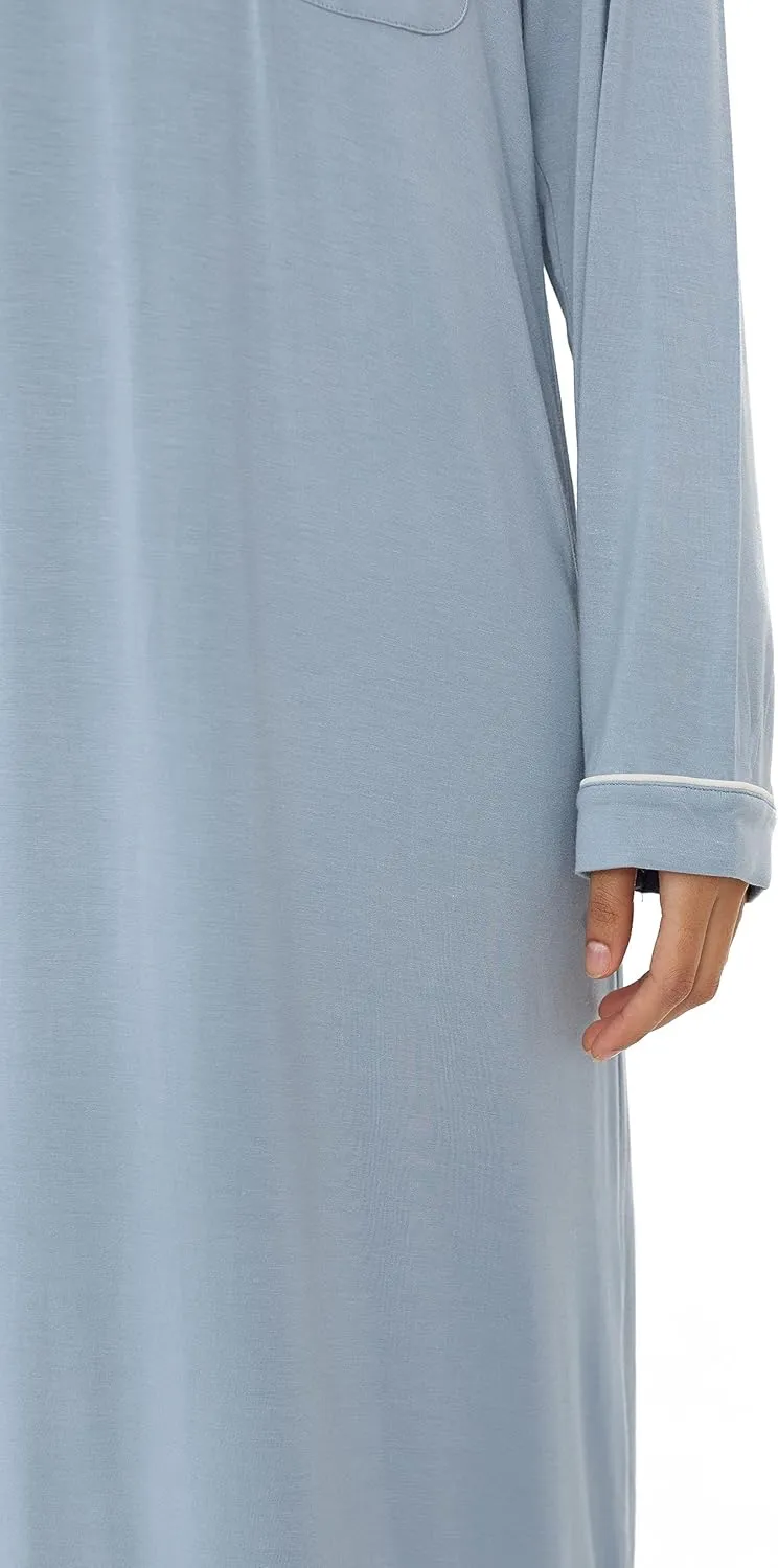 Joyaria Women Soft Long Sleeve Nightgowns Bamboo Viscose V-Neck Wicking Sleep Shirts Comfy Sleepwear S-XXL