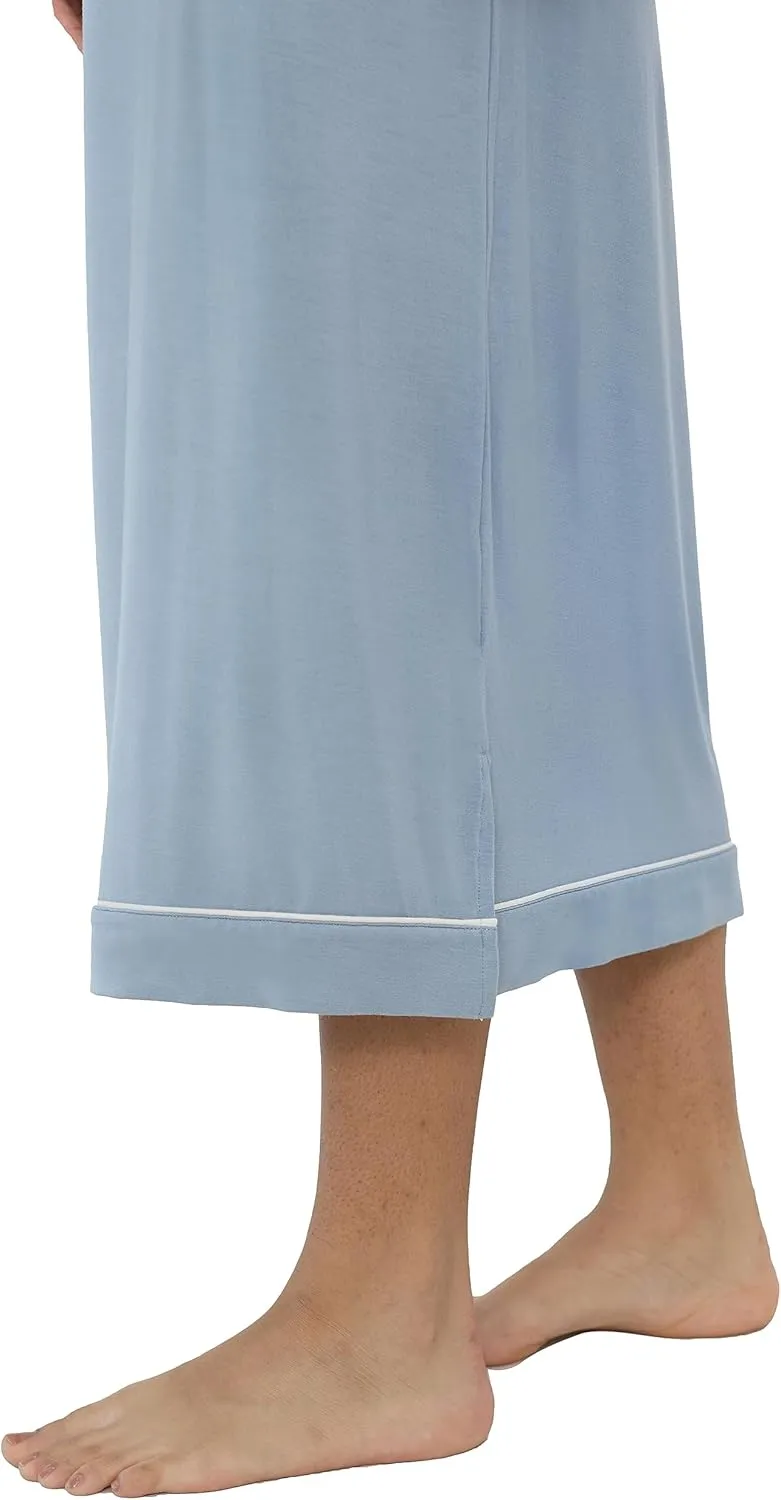 Joyaria Women Soft Long Sleeve Nightgowns Bamboo Viscose V-Neck Wicking Sleep Shirts Comfy Sleepwear S-XXL