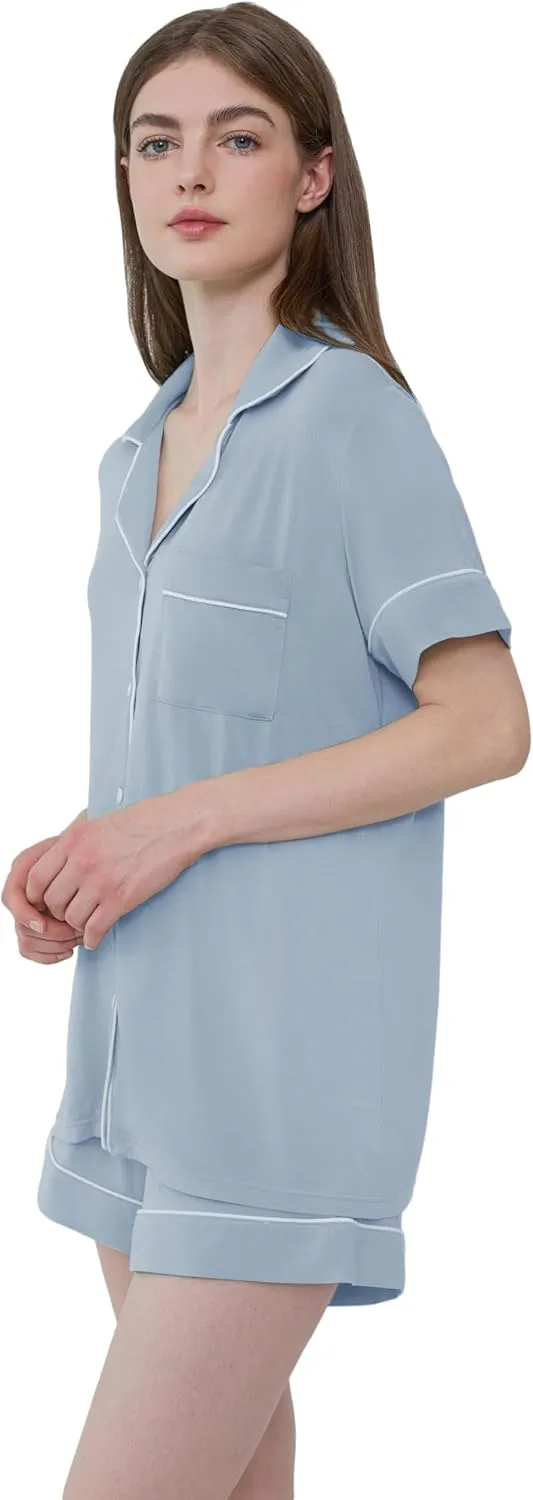 Joyaria Womens Cooling Bambo Viscose Pajamas Short Sleeve Button Down Pj Shorts Set Ultra Soft Summer Sleepwear-Small-XXL