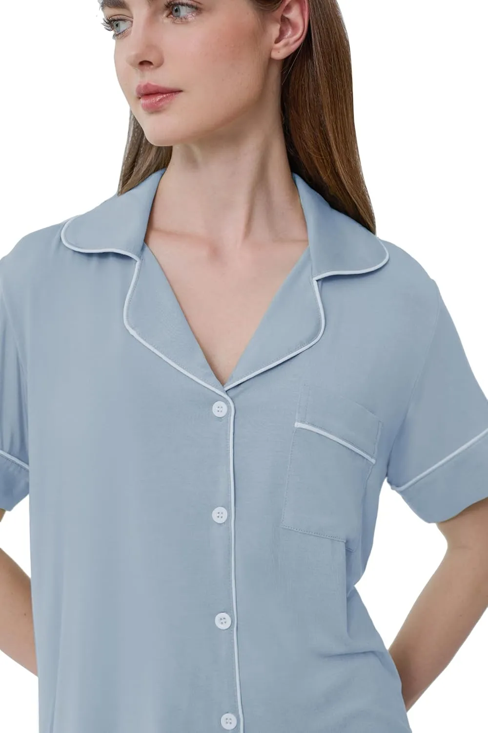 Joyaria Womens Cooling Bambo Viscose Pajamas Short Sleeve Button Down Pj Shorts Set Ultra Soft Summer Sleepwear-Small-XXL