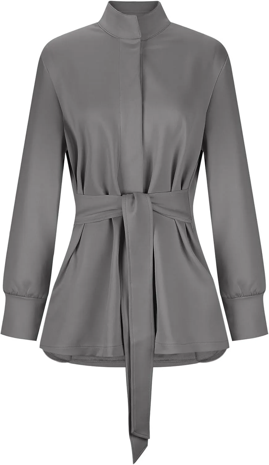 jsaierl Jackets for Women Belted Casual Long Sleeve Wrap Trench Coat 2024 Fall Trendy Button Up Lapel Dressy Outerwear