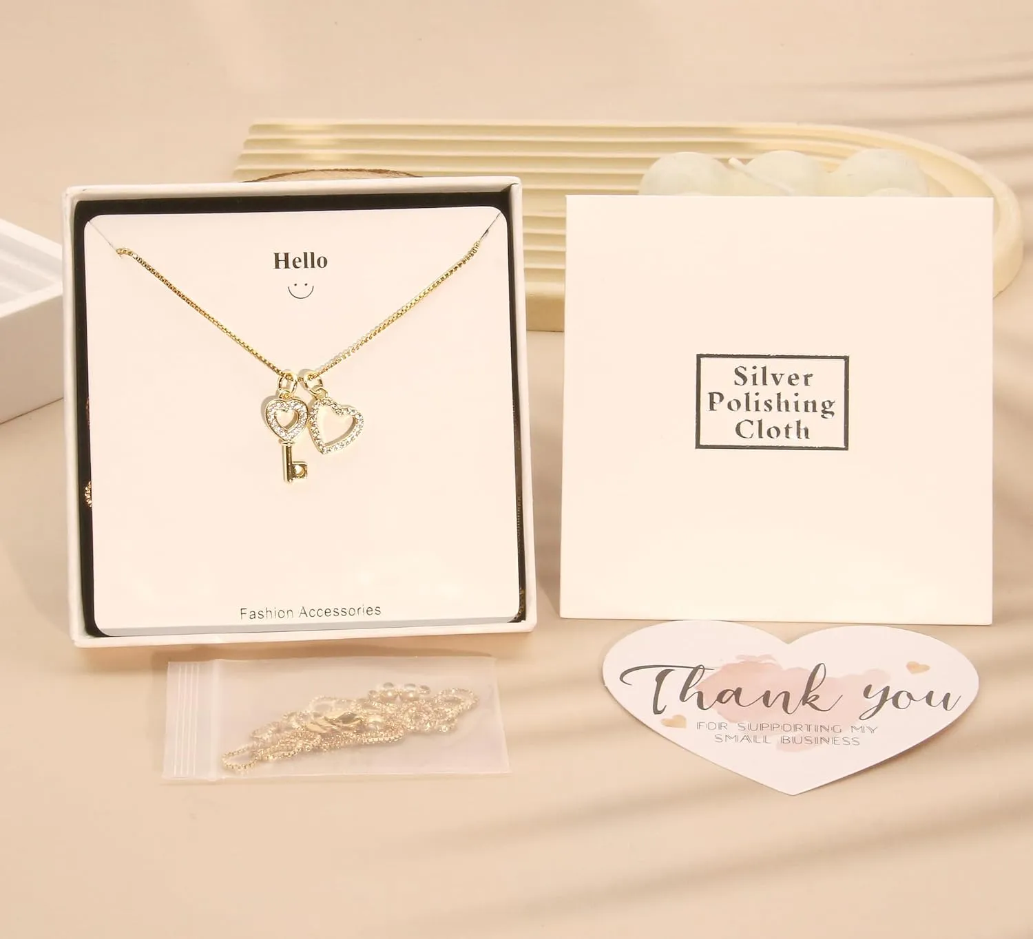Key & Heart Necklace - Double Pendant Necklace for Women 18k Gold Plated Key Necklace Heart Necklace Dainty Gold Necklace for Women