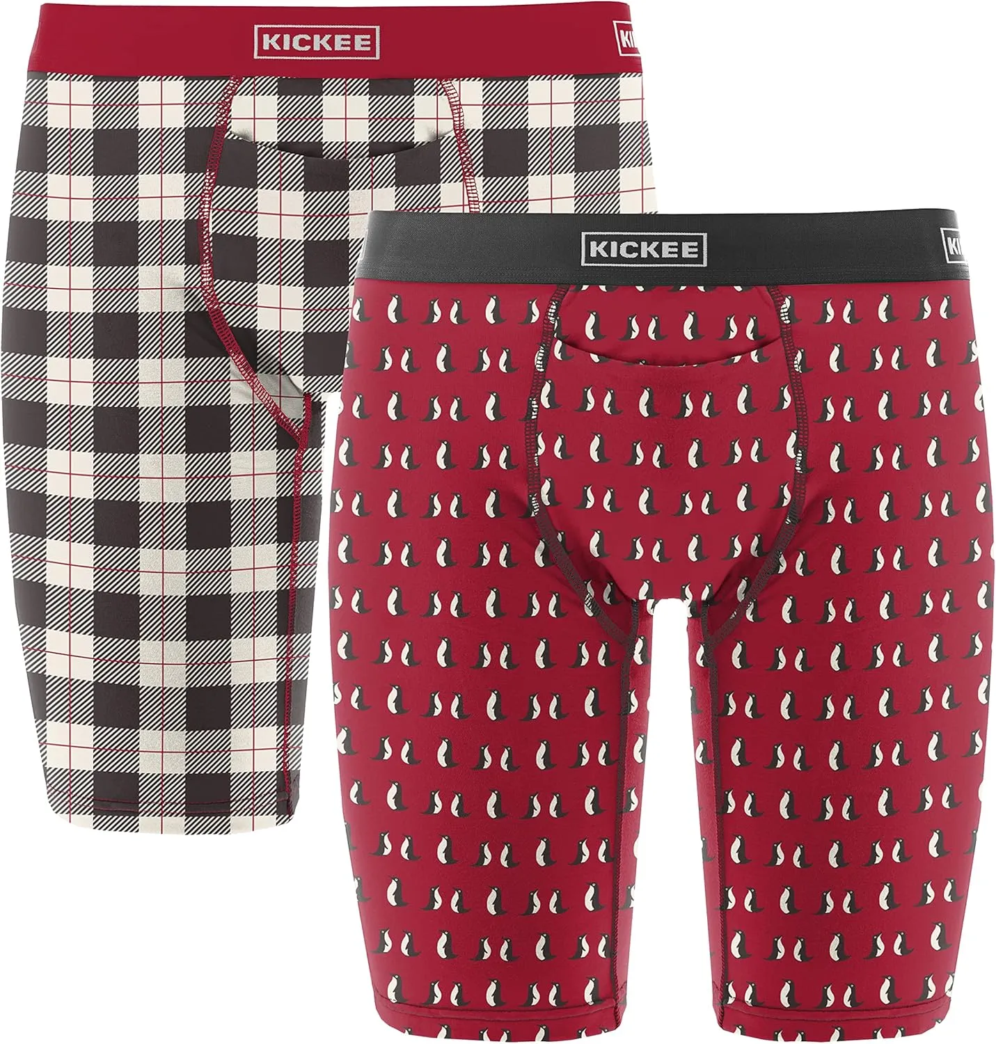 KICKEE Mens Print Long Boxer Briefs Set of 2, Soft and Comfy Fitted Underwear with Fly, Lightweight and Breathable