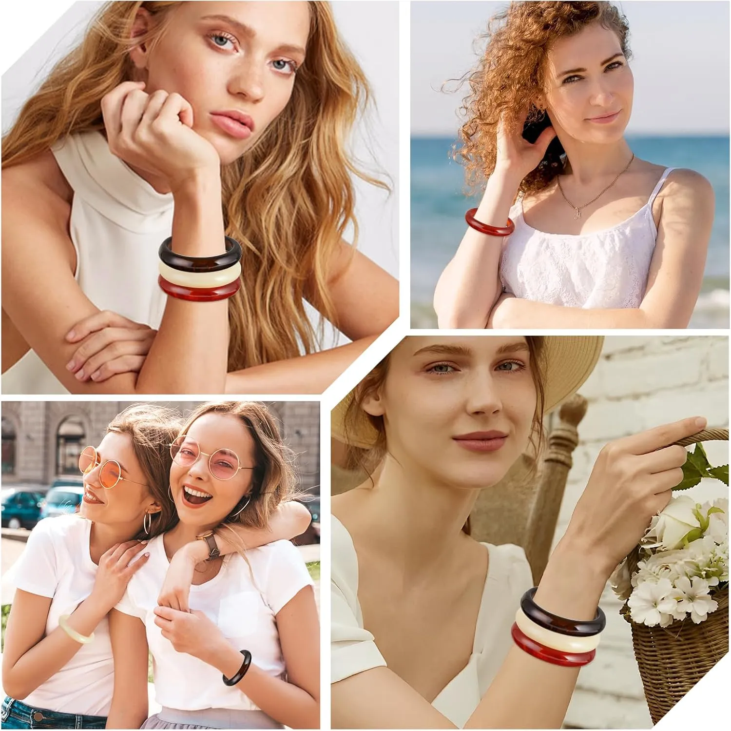 KOLODOGO Colorful Chunky Acrylic Bracelet for Women Round Cuff Bangle Bracelet Set Wrist Cuff Bracelets for Women as Jewelry Gift