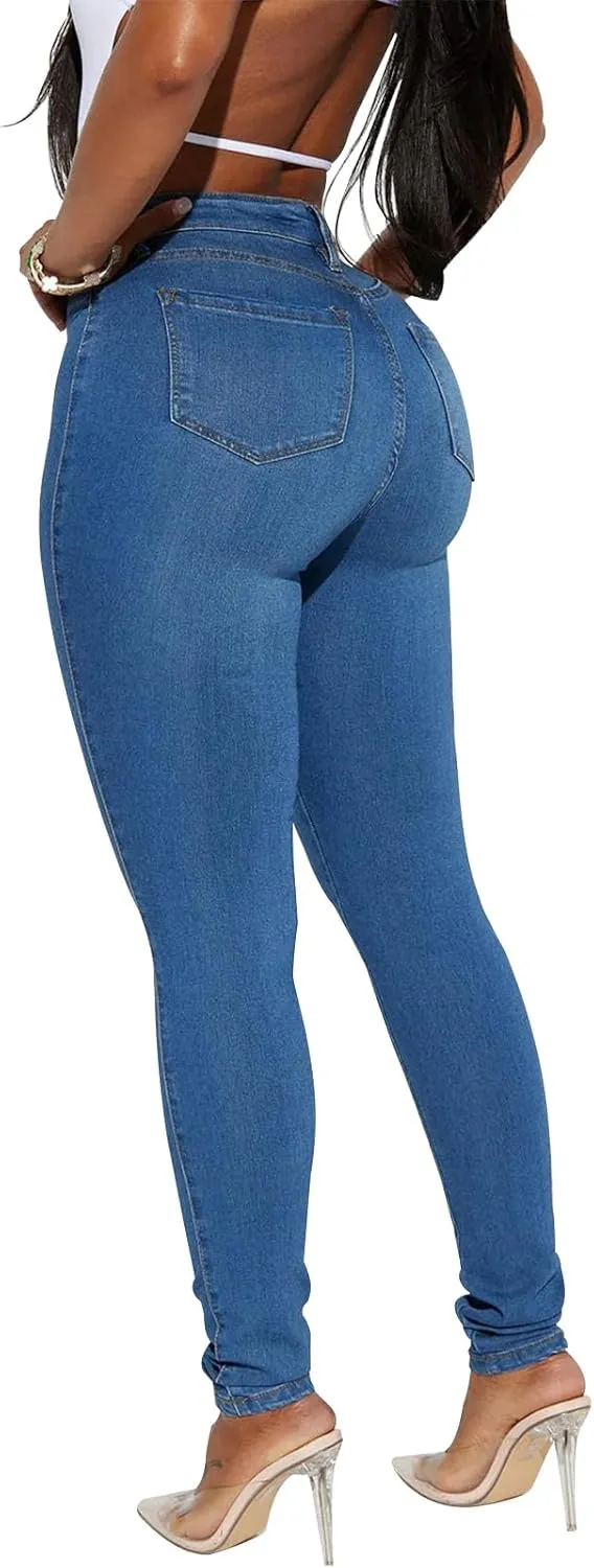 KUNMI Womens Classic High Waisted Skinny Stretch Butt Lifting Jeans Slim Fit Denim Pants
