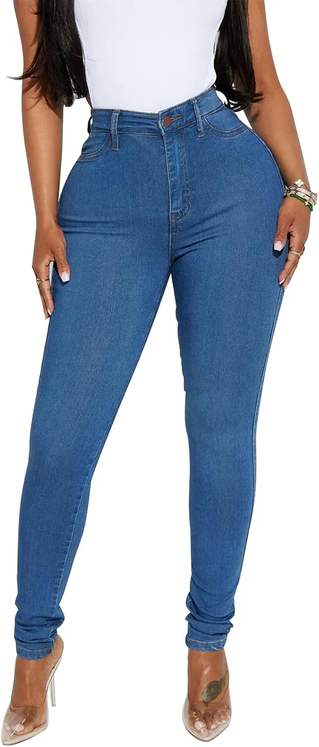 KUNMI Womens Classic High Waisted Skinny Stretch Butt Lifting Jeans Slim Fit Denim Pants