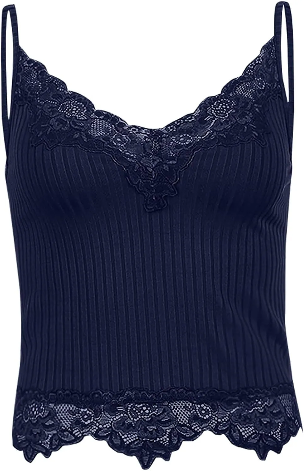 Lace Trim Cami Tops for Women Sexy V Neck Spaghetti Straps Camisole Tops Ribbed Soft No Underwire Gather Bralettes