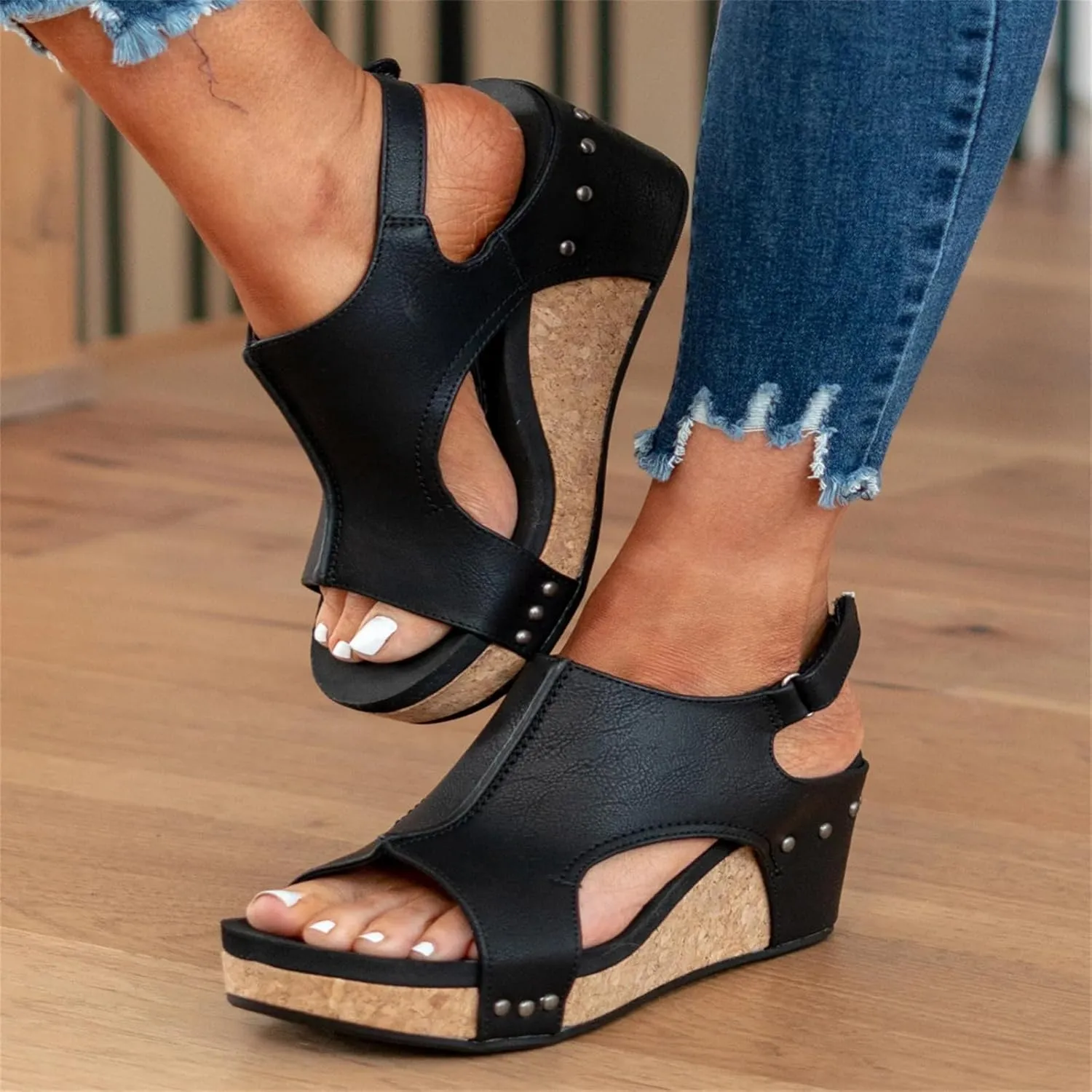Ladmiple Platform Sandals Women Dressy Comfy Wedge Sandals Open Toe Ankle Strap Casual Slip on Summer Dress Shoes 2024