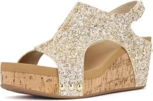Ladmiple Sandals For Women 2024 Comfortable Wedge Platform Sandals Slip on Ankle Strap Casual Rhinestone Summer Dress Shoes
