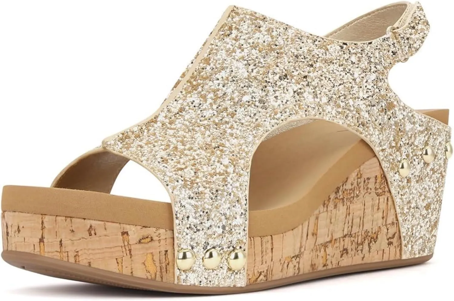 Ladmiple Sandals For Women 2024 Comfortable Wedge Platform Sandals Slip on Ankle Strap Casual Rhinestone Summer Dress Shoes