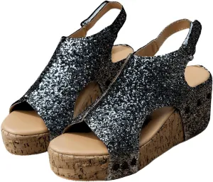 Ladmiple Sandals For Women 2024 Comfortable Wedge Platform Sandals Slip on Ankle Strap Casual Rhinestone Summer Dress Shoes
