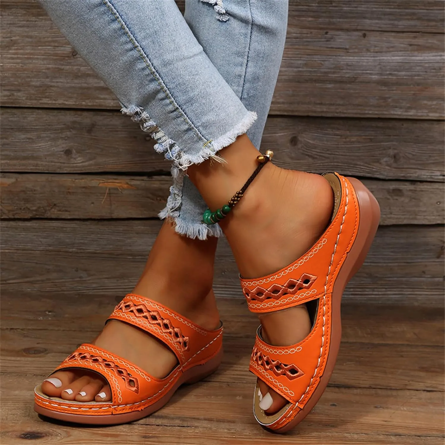 Ladmiple Sandals Women Dressy Summer Flat Cute Casual Beach Shoes Orthotic Slides Comfortable Walking Orthopedic Flip Flops