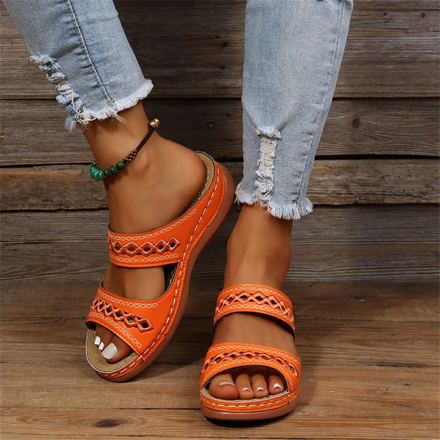 Ladmiple Sandals Women Dressy Summer Flat Cute Casual Beach Shoes Orthotic Slides Comfortable Walking Orthopedic Flip Flops