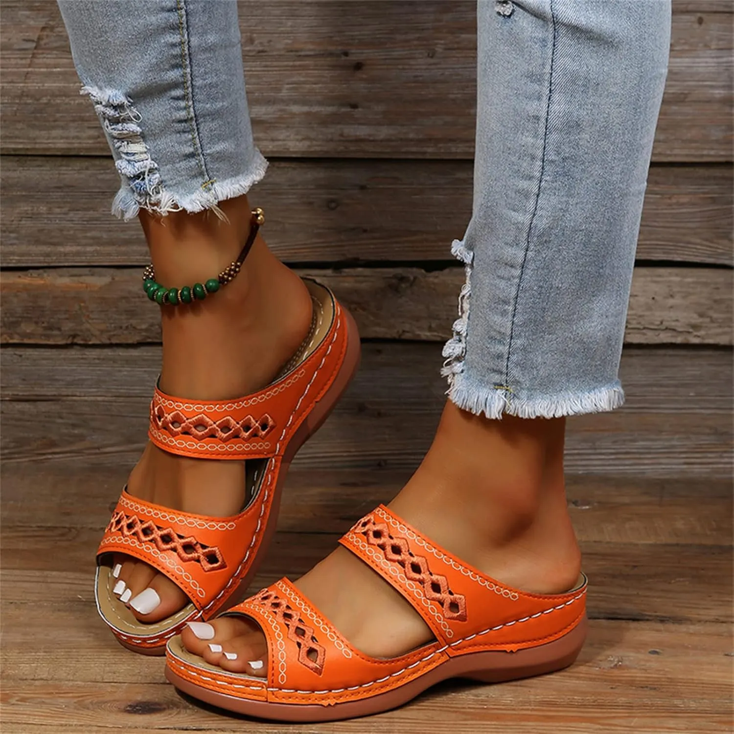 Ladmiple Sandals Women Dressy Summer Flat Cute Casual Beach Shoes Orthotic Slides Comfortable Walking Orthopedic Flip Flops
