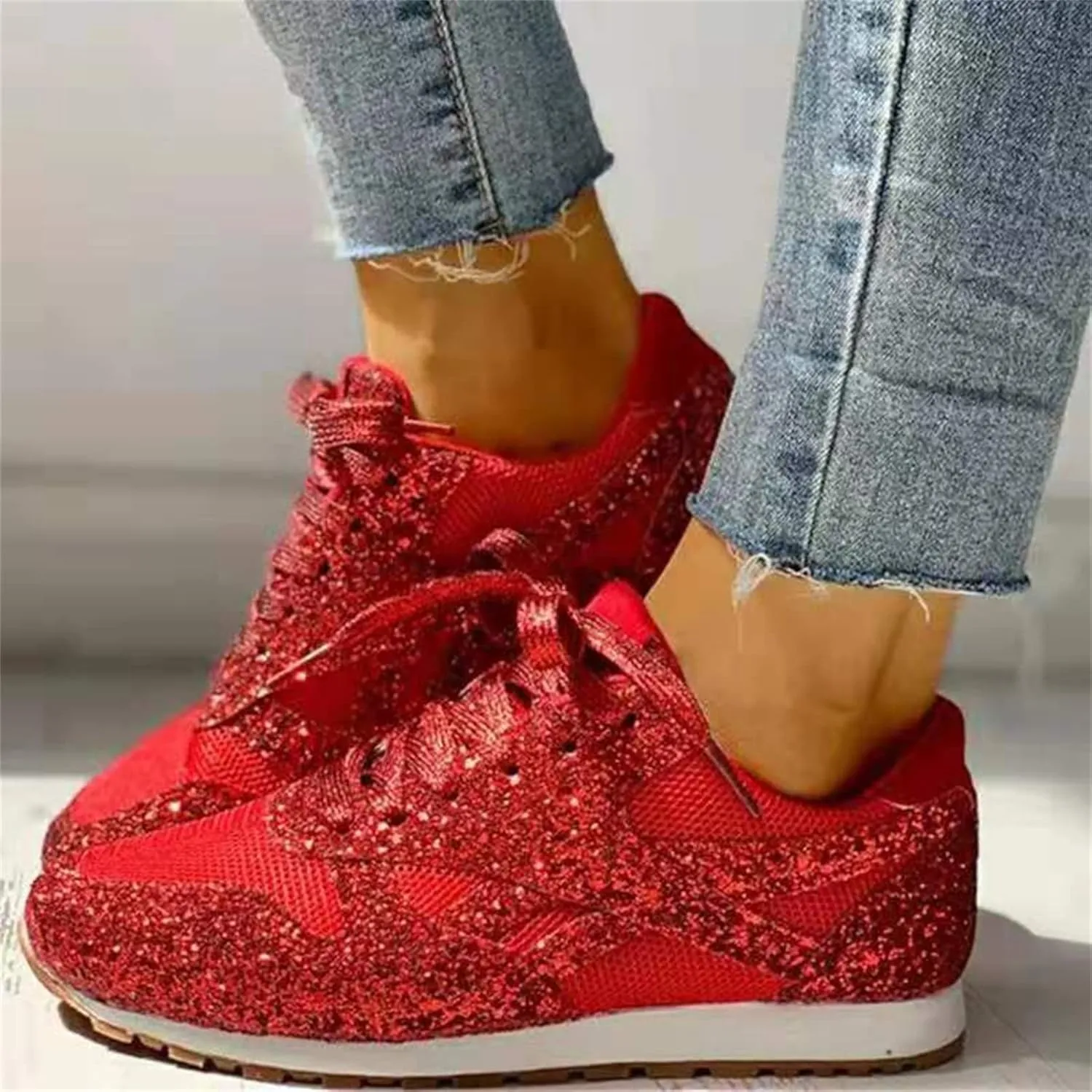 Ladmiple Sneakers For Women Walking Shoes Wide Width Rhinestone Sneakers Slip On Dressy Summer Glitter Sparkly Loafers