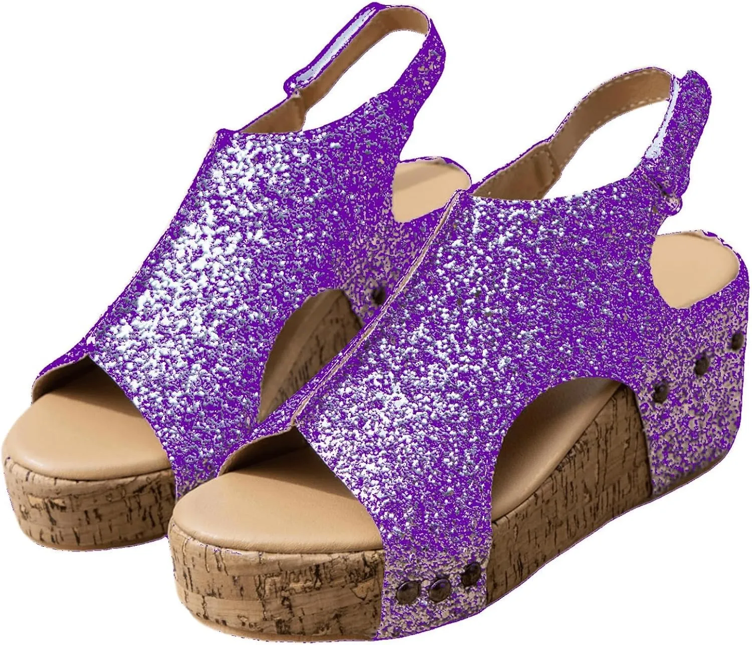 Ladmiple Womens Sandals Comfortable Dressy Wedge Heel Platform Sandals Ankle Strap Open Toe Casual Summer Glitter Dress Shoes