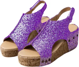 Ladmiple Womens Sandals Comfortable Dressy Wedge Heel Platform Sandals Ankle Strap Open Toe Casual Summer Glitter Dress Shoes