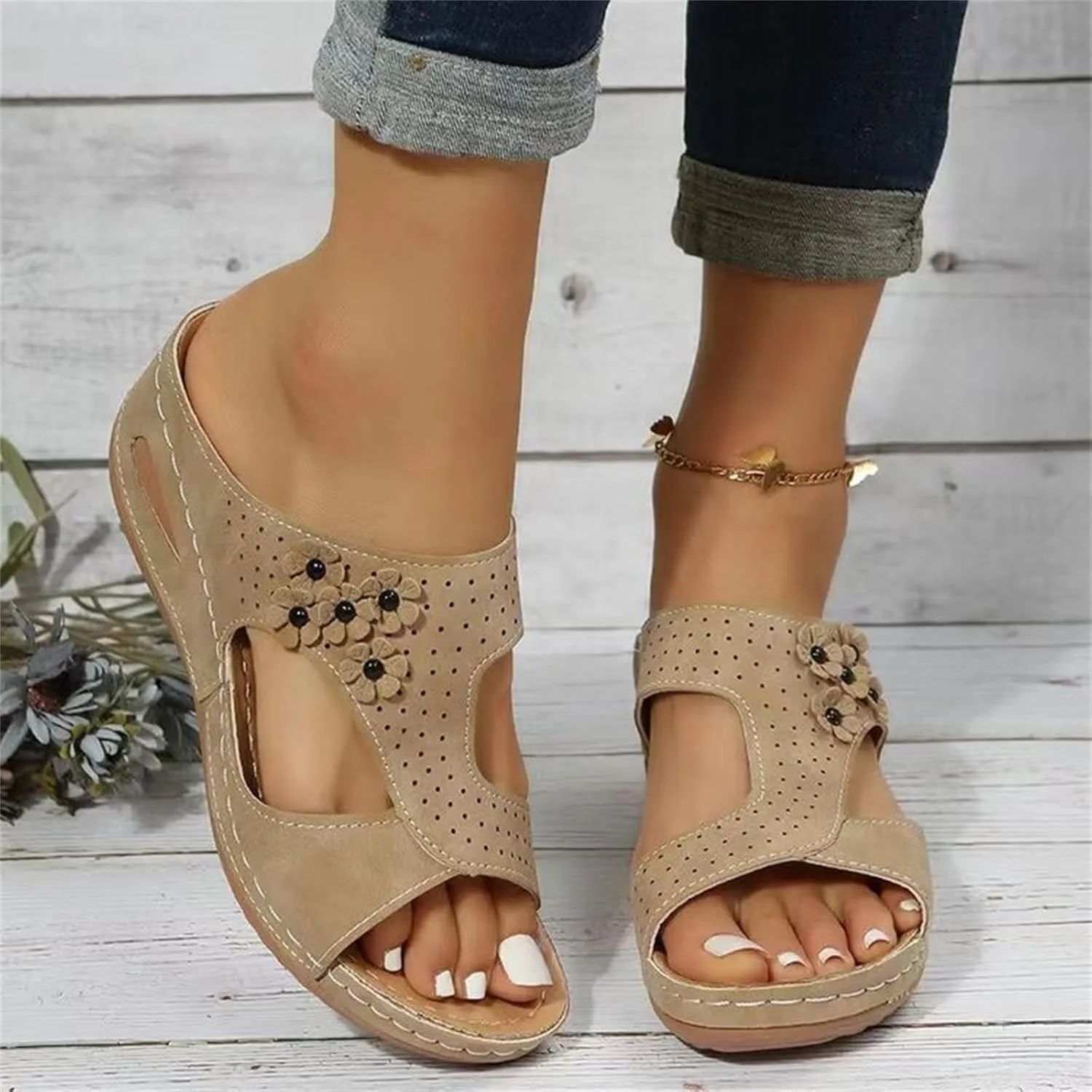 Ladmiple Womens Sandals Comfortable Dressy Wedge Heel Walking Summer Orthotic Flip Flop Orthopedic Slippers with Arch Support