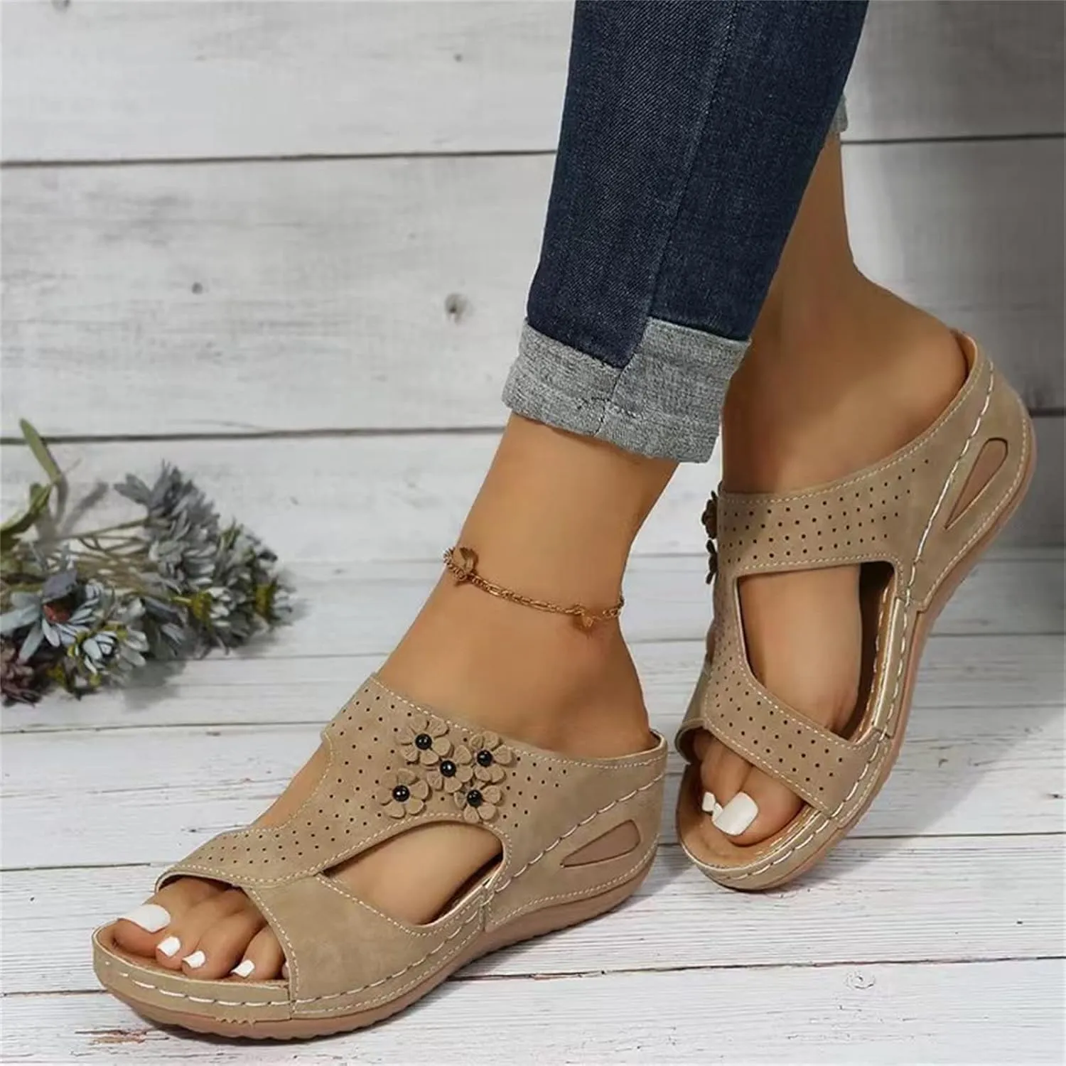 Ladmiple Womens Sandals Comfortable Dressy Wedge Heel Walking Summer Orthotic Flip Flop Orthopedic Slippers with Arch Support