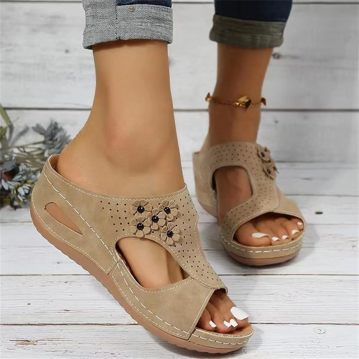Ladmiple Womens Sandals Comfortable Dressy Wedge Heel Walking Summer Orthotic Flip Flop Orthopedic Slippers with Arch Support