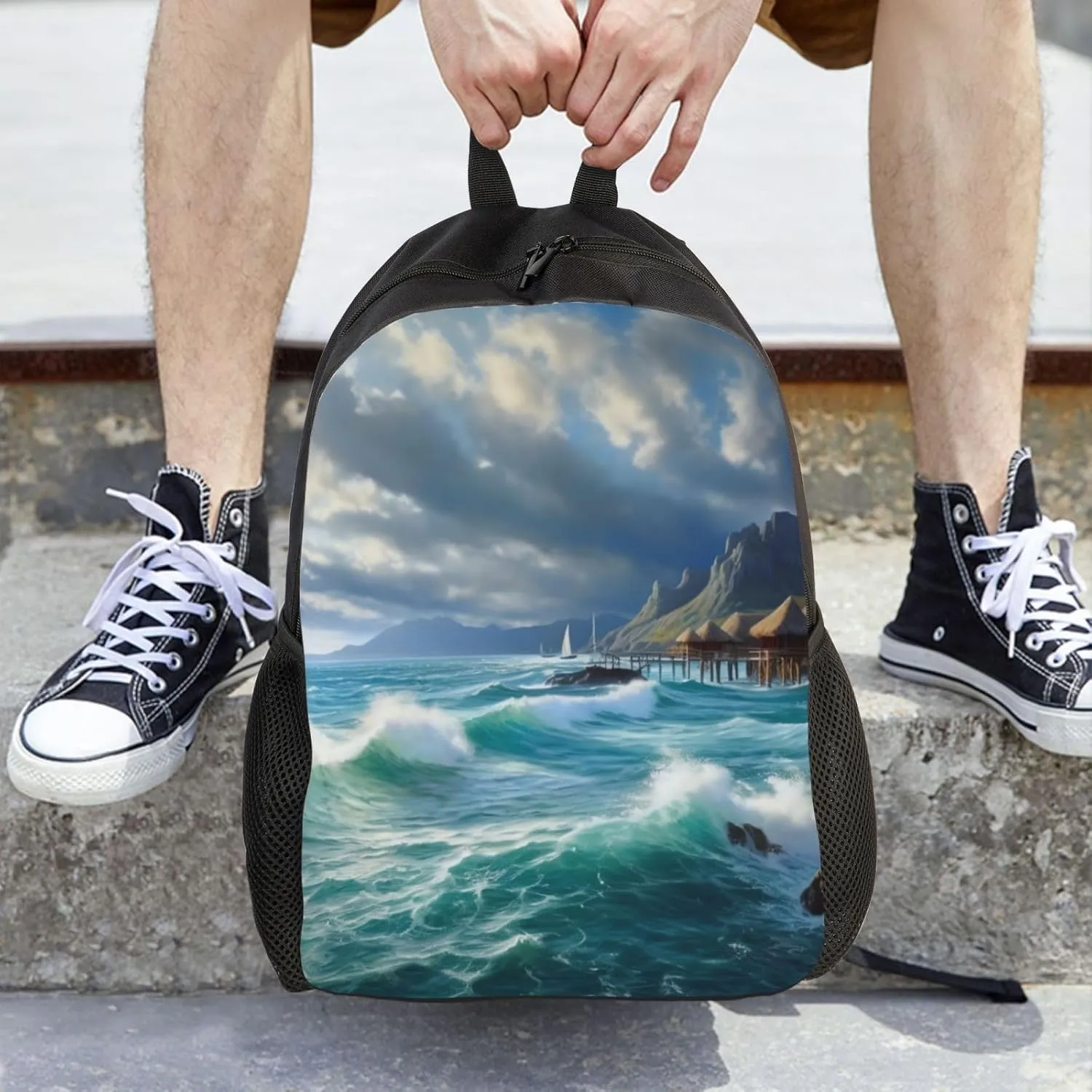Laptop Backpack for Women Men Carry-on Backpack Seascape Painting Daypack Lightweight Travel Shoulder Bags