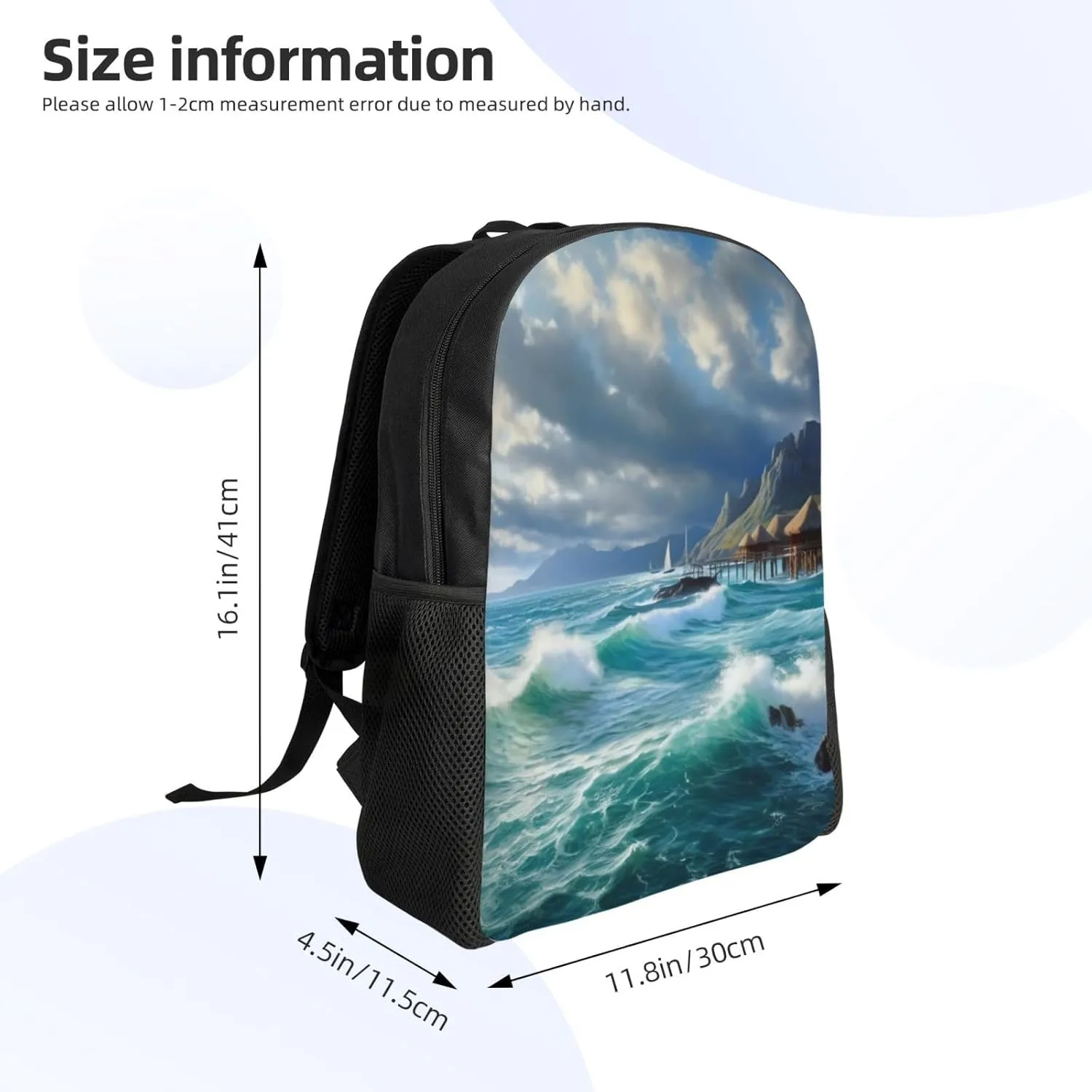 Laptop Backpack for Women Men Carry-on Backpack Seascape Painting Daypack Lightweight Travel Shoulder Bags