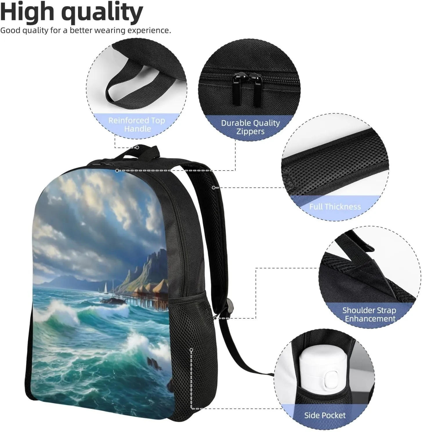 Laptop Backpack for Women Men Carry-on Backpack Seascape Painting Daypack Lightweight Travel Shoulder Bags