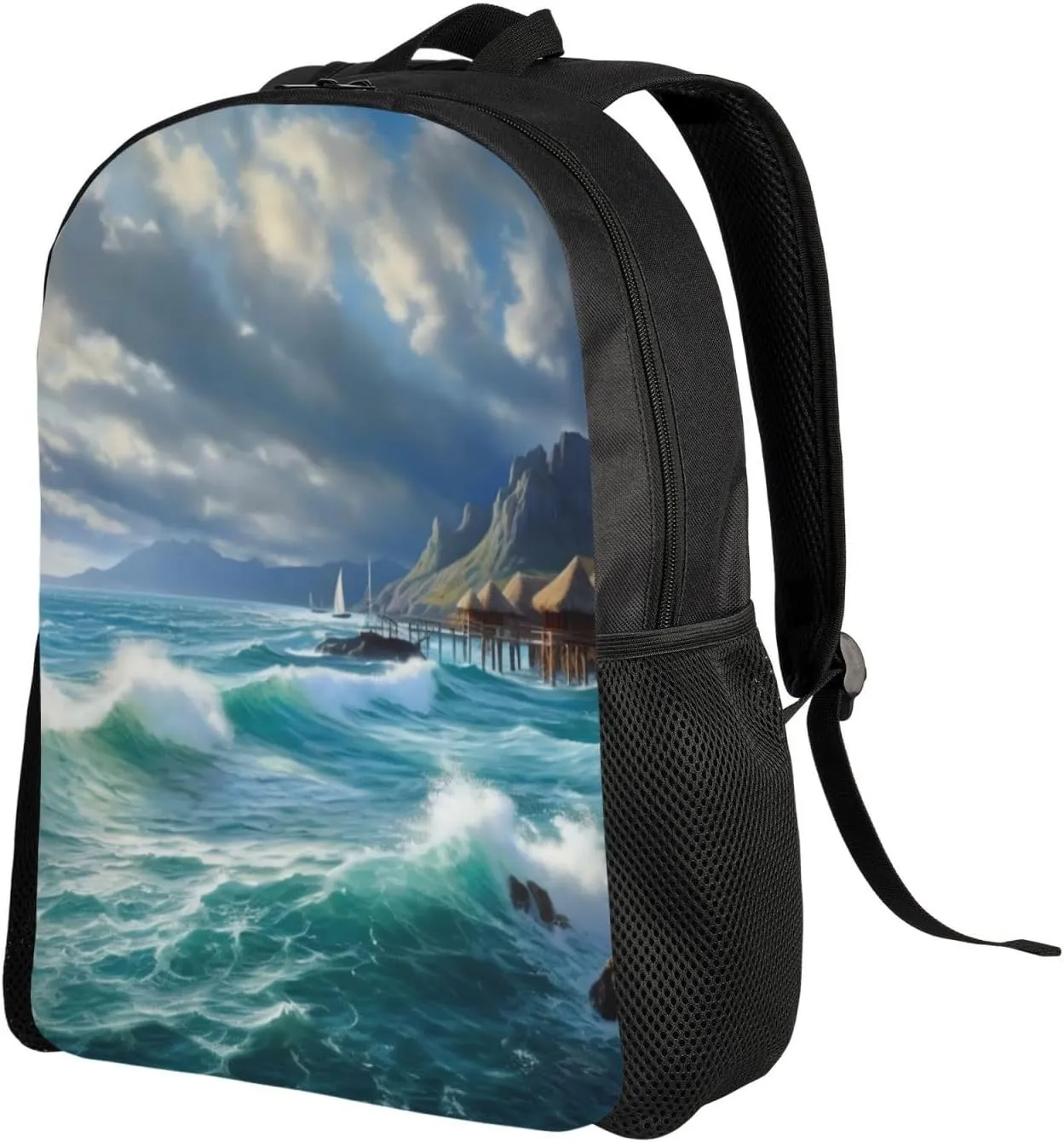 Laptop Backpack for Women Men Carry-on Backpack Seascape Painting Daypack Lightweight Travel Shoulder Bags