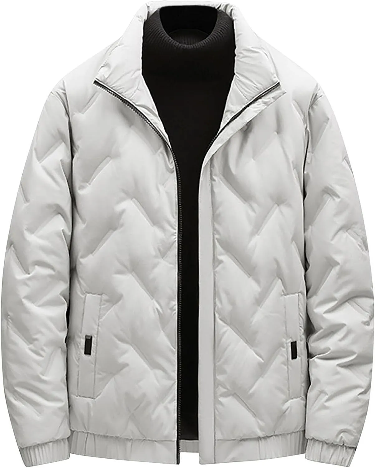 lcziwo Mens Puffer Quilted Jacket Lightweight Stand Collar Zip up Casual Padded Cotton Jacket Winter Coat Outerwear