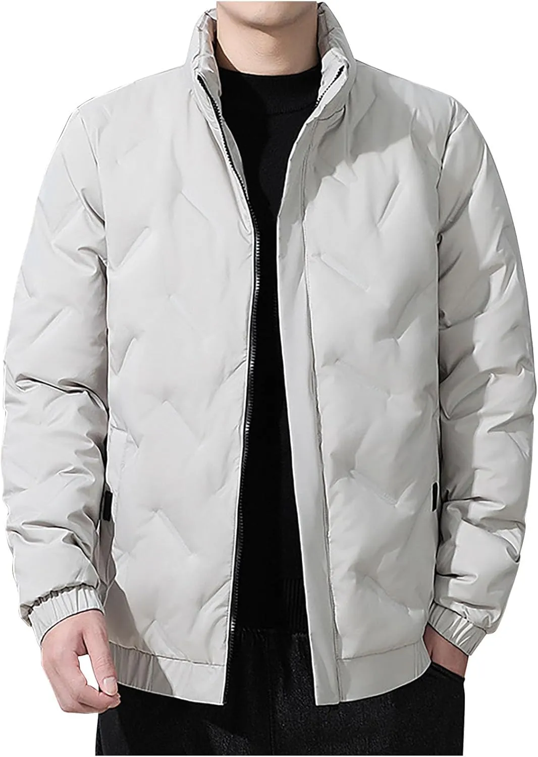 lcziwo Mens Puffer Quilted Jacket Lightweight Stand Collar Zip up Casual Padded Cotton Jacket Winter Coat Outerwear