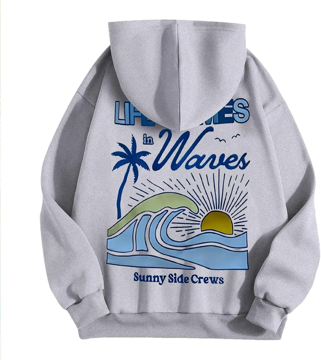 Life Comes in Waves Print Sweatshirts Womens Oversized Hoodies Casual Long Sleeve Blouse Tops Drawstring Pocket Outfits