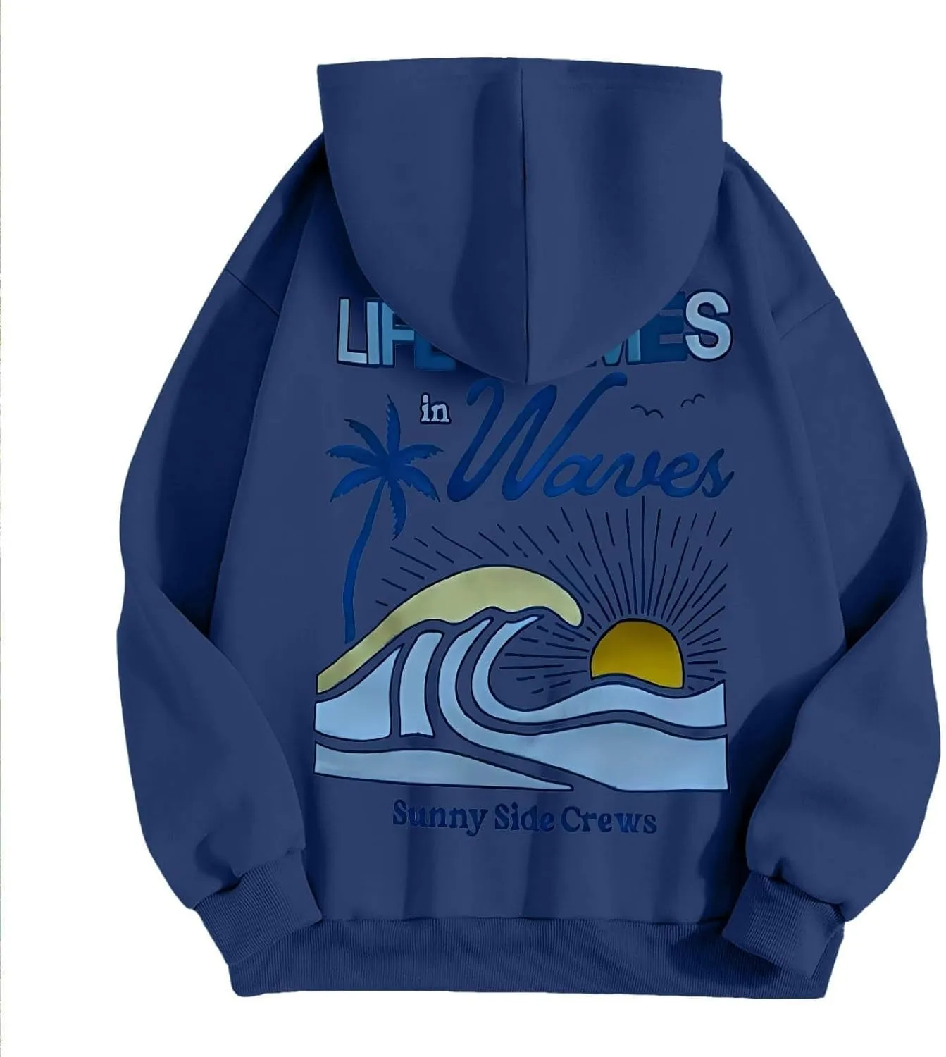 Life Comes in Waves Print Sweatshirts Womens Oversized Hoodies Casual Long Sleeve Blouse Tops Drawstring Pocket Outfits