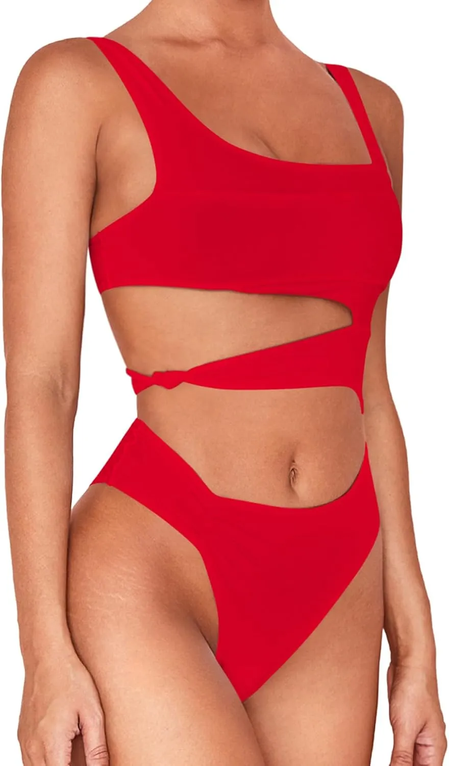 Lilosy Sexy Knotted Ruched High Cut Leg One Piece Swimsuit