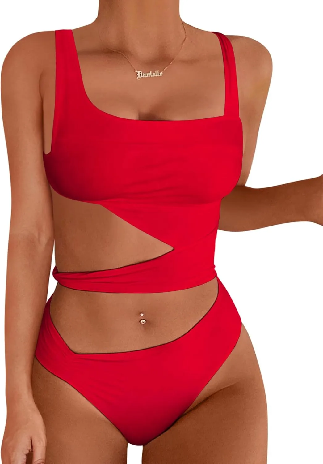 Lilosy Sexy Knotted Ruched High Cut Leg One Piece Swimsuit
