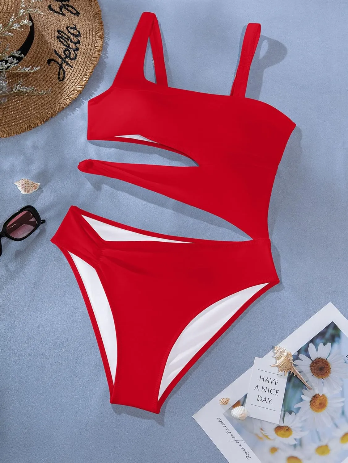 Lilosy Sexy Knotted Ruched High Cut Leg One Piece Swimsuit