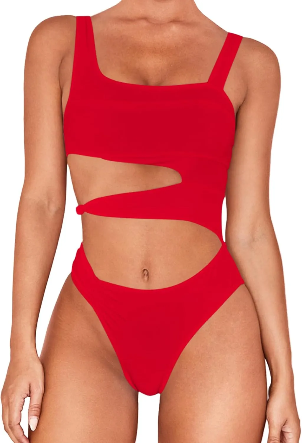 Lilosy Sexy Knotted Ruched High Cut Leg One Piece Swimsuit