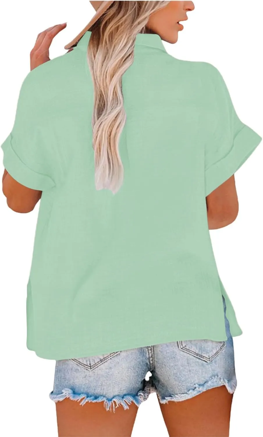 Linen Tops for Women 2025 Summer Button Down V Neck Shirts Casual Short Sleeve Loose Tshirt Cotton Linen Blouse Tees