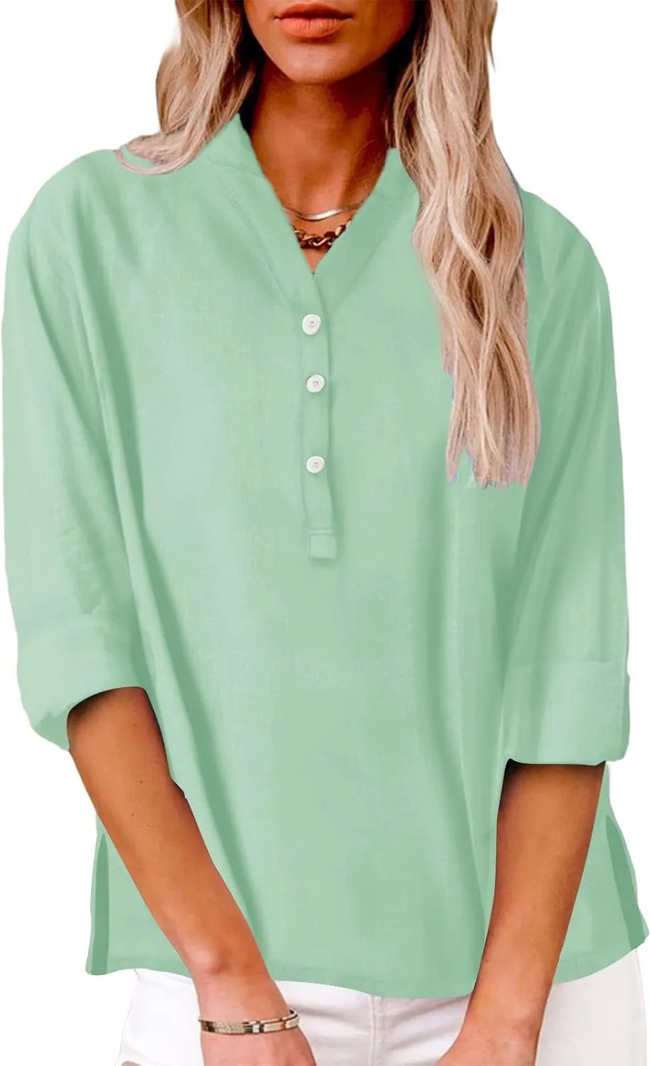 Linen Tops for Women 2025 Summer Button Down V Neck Shirts Casual Short Sleeve Loose Tshirt Cotton Linen Blouse Tees