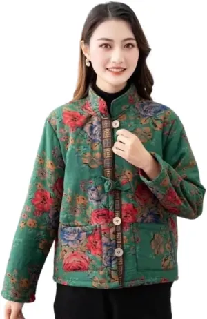LIXINGHEITANG Winter retro buckle cotton coat women's ethnic style short pattern and color warm small cotton-padded jacket